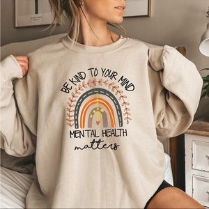 New "be kind to your mind" mental health matters gray crewneck sweatshirt  sz XL